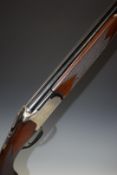 Lanber 12 bore over and under ejector shotgun with floral engraved locks, underside, trigger guard