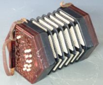 Lachenal 20-key Anglo concertina with bone buttons, rosewood fretworked ends and five-fold