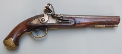 W G Chance & Co flintlock pistol with brass trigger guard, butt cap and mounts, brass tipped