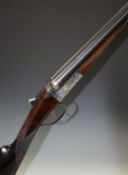 AYA 12 bore side by side ejector shotgun with named and engraved locks, engraved underside,