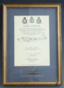 Royal Air Force WW2 framed certificate of authenticity number 5 for a .303 bullet recovered with the