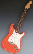 Fender Stratocaster electric guitar c1997, California series in 'Fiesta red'/ salmon lacquer