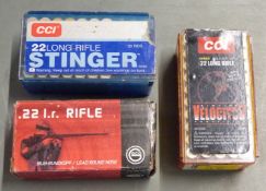 One-hundred-and-thirty-five .22 rifle cartridges including CCI Stinger, Velocitor etc, all in
