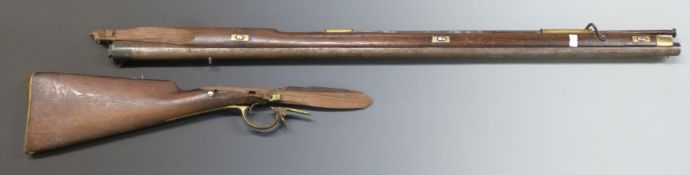 Brunswick rifle with brass trigger guard, butt plate and mounts, steel ram-rod, sling suspension