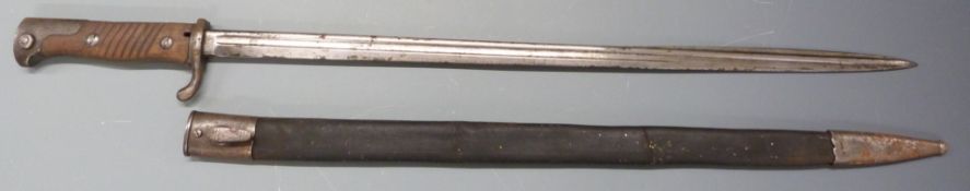 German Seitengewehr 1898 pattern Mauser bayonet, regimentally stamped to crossguard, f.18 R1255