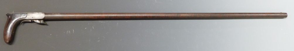 Edward Weston of Lewes 20 bore percussion under hammer action walking stick gun with shaped wooden