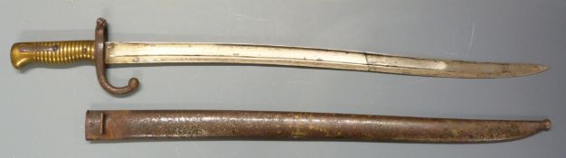 French 1866 pattern chassepot bayonet dated 1868 to 57cm fullered Yataghan blade, stamped 18488 to