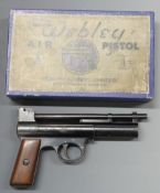 Webley Mark I 5th Series .177 air pistol with maker's logo inset to the wooden grips and