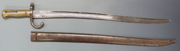 French 1866 pattern chassepot bayonet with 57cm fullered Yataghan blade, stamped 23/02 to