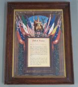 British Army WW1 framed Roll of Honour named to Henry Strange from the Parishioners of