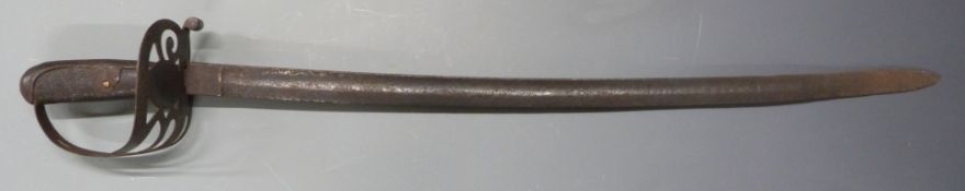 Continental sword with pierced bowl guard, leather grip and 67cm curved blade. PLEASE NOTE ALL