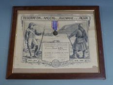 French framed medal and certificate for Jean-Baptiste Bonnet Michon for 'services to the Army of the