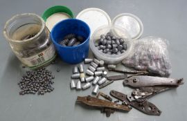 A collection of five types of lead bullets suitable for re-loading including .45, .312, Sharps etc.