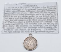 British Army Waterloo Medal named to Thomas Cullimore 51st Regiment of Foot, designated as 51st