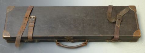 Holland & Holland leather bound wooden shotgun case with fitted interior, brass corners and original