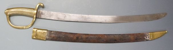 Early 19thC French Briquet / short sword with brass grip and HDI to guard, Pradier makers to ricasso