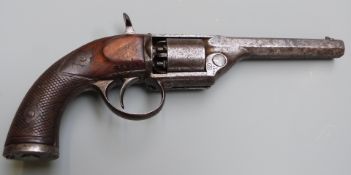 Devisme of Paris 7mm six-shot single action percussion revolver with internal hammer, chequered