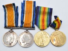 British Army WW1 father and son medals comprising War and Victory medals named to 032283 Pte G W