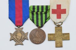 Three French 1870-1871 war medals including War Medal, Red Cross Medal and Volunteer's Medal