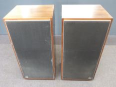 IMF pair of stereo floor standing speakers on castors, H108 x W53 x D44cm