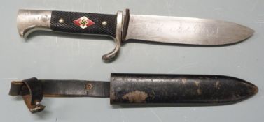 German WW2 Third Reich Nazi Hitler Youth dagger with etched motto 'Blut Und Ehre' and Emil Voos