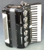 Parrot 120 bass piano accordion, 13 treble couplers and 4 bass couplers in black finish, in original