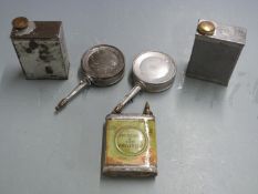 Five vintage oil cans including one AGP Bisley Works .303 Cleaner & Rust Preventer and two stamped