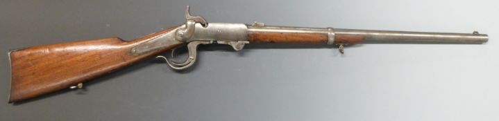 Burnside model 1864 breech loading underlever percussion hammer action carbine rifle with pop-up