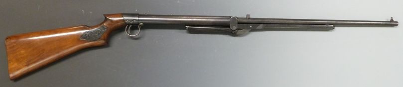 BSA Lincoln Jeffries style .22 air rifle with BSA to the chequered semi-pistol grip and adjustable