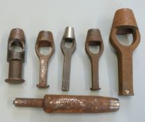 Six wad punches from 4 to 40 bore, one sprung loaded.