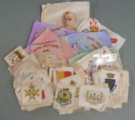 WW1 and WW2 souvenir and collectable embroidered silk panels and collectables including Royal