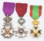 Three Belgium medals comprising Knight of the Order of Leopold II, Knight of the Order of the