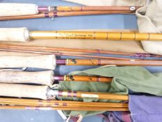 A collection of split cane fly fishing rods including Scottie Aberdeen and Featherweight, Ogden
