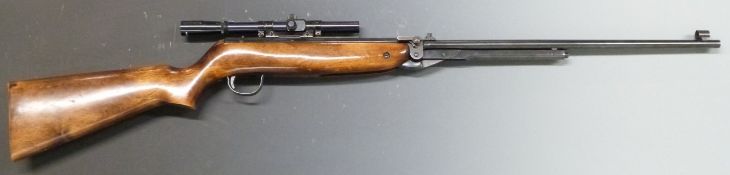 Webley Mark 3 .22 underlever air rifle with semi-pistol grip, Webley plaque inset to the stock,