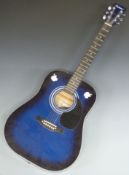 Falcon acoustic guitar model no FG100BL, fitted with six steel strings, individual tuning pegs and