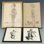 Two Pat Rooney caricature drawings of RAF personnel, one entitled 'B.O.B' the other DINAH, both 28 x