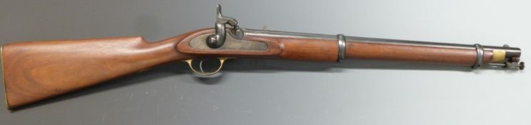 Enfield two band percussion hammer action cavalry carbine rifle with ,'1859 Enfield' and crown