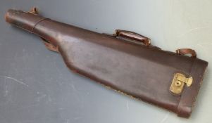 Leather leg of mutton gun case with brass lock, 80cm long.