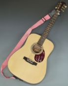 Freshman acoustic guitar fitted with six steel strings, serial no FA1DN (S) model AAA P0250. Scratch