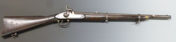 Enfield pattern .577 percussion hammer action carbine rifle with 1857 and crown over VR cypher