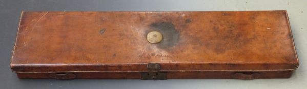 J D Dougall leather bound gun case with fitted interior, brass lock and name plate and original 'J D