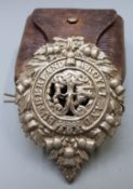 British Army Argyll and Sutherland Highlanders hat badge together with a WW1 leather pouch stamped
