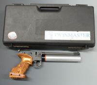 Rohm Twinmaster Match .177 target air pistol with adjustable sights, show wood grip and trigger,