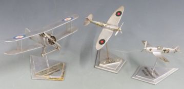 Three handmade models Luftwaffe Messerschmitt ME109E with certificate of authenticity, Sopwith Camel
