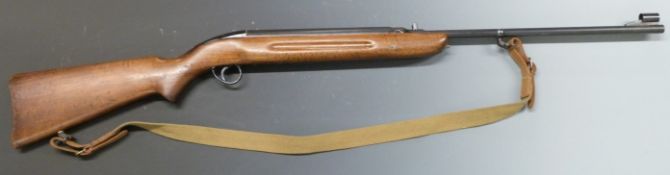 BSA Airsporter .22 air rifle with semi-pistol grip, adjustable sights and canvas and leather
