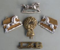 Five British Army Lothians & Border and 3rd King's Own Hussars metal badges including a pair of