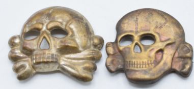 Two German WW2 Third Reich Nazi Death's Head badges