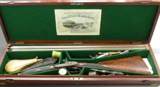 John Dixon & Son 14 bore percussion hammer action gun with named and engraved lock, engraved scene