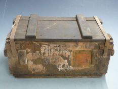 Vintage wooden military ammunition box, 51 x 26 x 23cm.