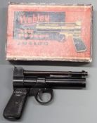 Webley Junior .177 air pistol with named and chequered Bakelite grips, serial number 470, in